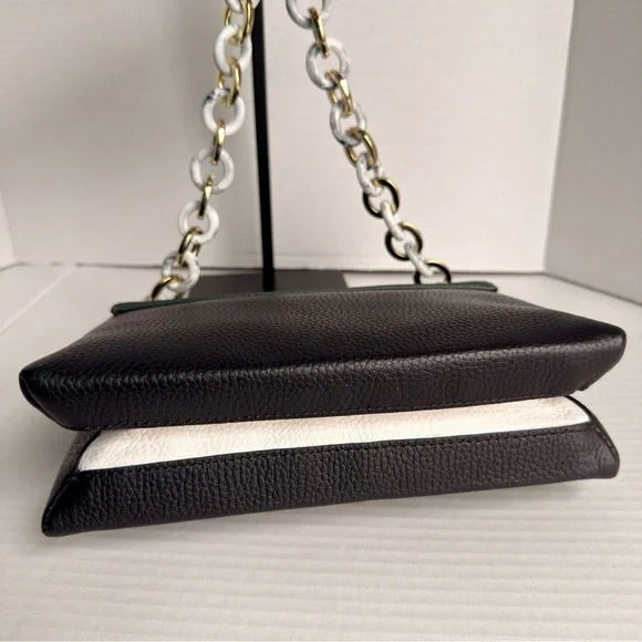 Ted Baker Jet Aalice Shoulder Bag Green Suede Flap Pebbled Leather Marble Chain